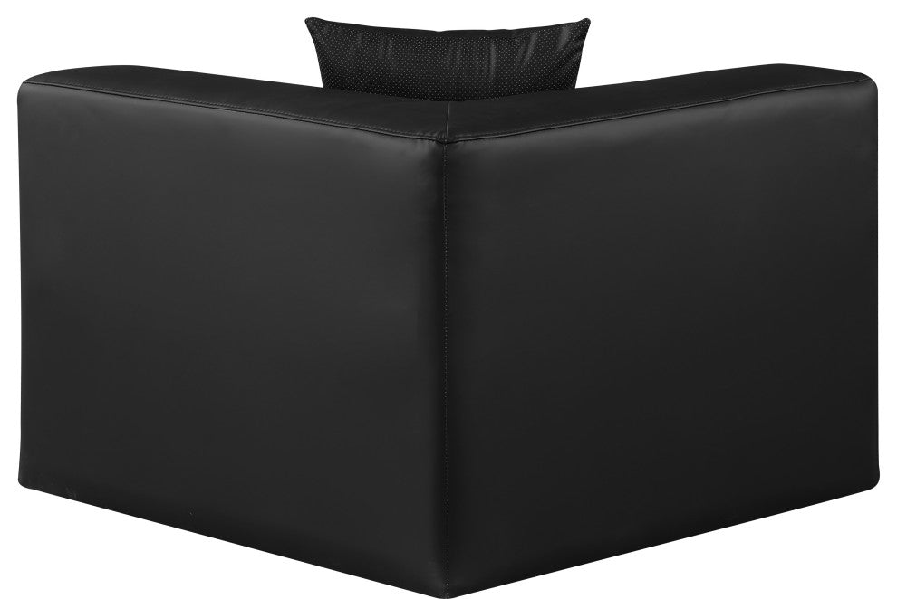 Cube Upholstered Modular Component, Black, Vegan Leather, Corner Chair