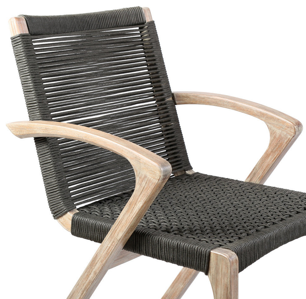 Brielle Outdoor Light Eucalyptus Wood and Charcoal Rope Dining Chairs Set of 2