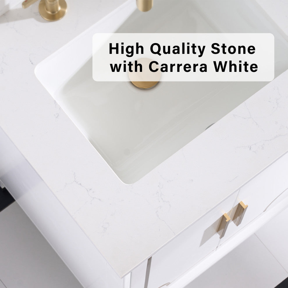 Melody Freestanding Bathroom Vanity with Wall Vanity Mirror and Quartz Top, White, 60"