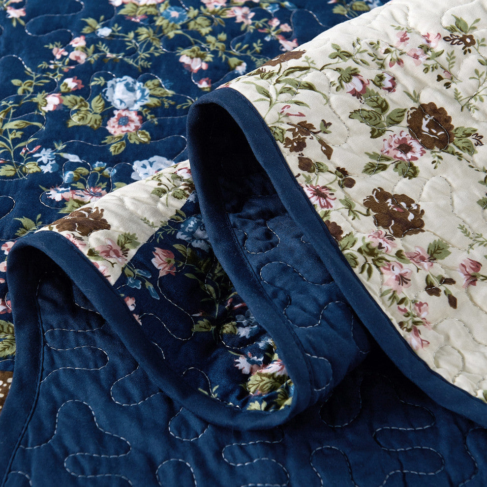 Patchwork Quilted 8-Piece Bed Spread Coverlet Set, Dark Blue, King