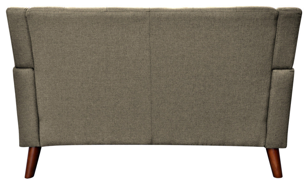 GDF Studio Evelyn Mid Century Modern Fabric Loveseat, Mocha/Walnut