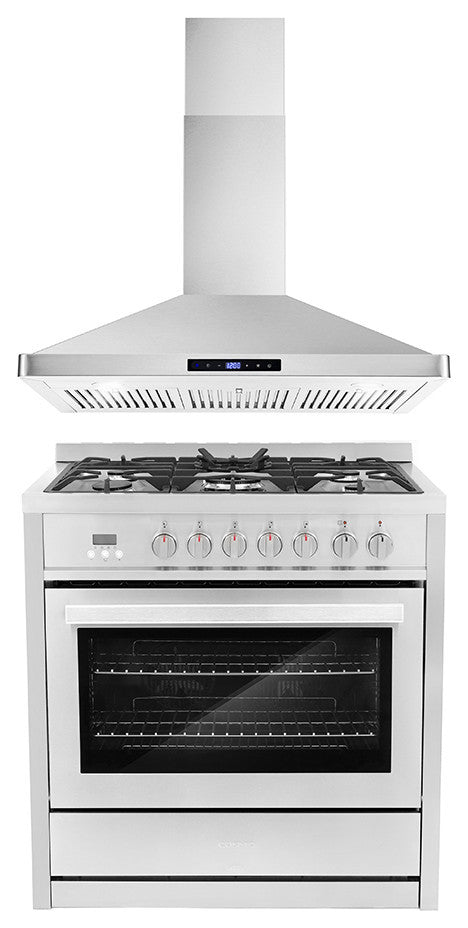 2-Piece Kitchen, 30" Dual Fuel Range and 30" Wall Mount Range Hood