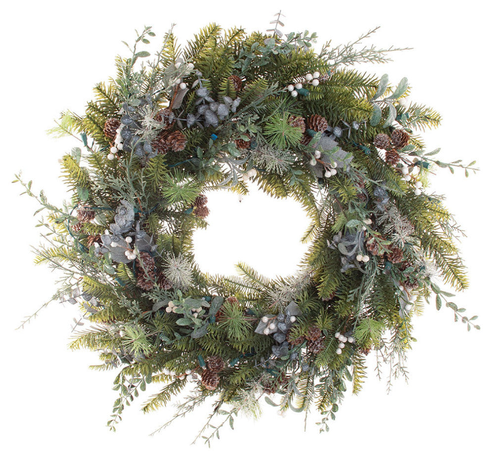 30" Lighted Christmas Wreath, Rustic White Berry