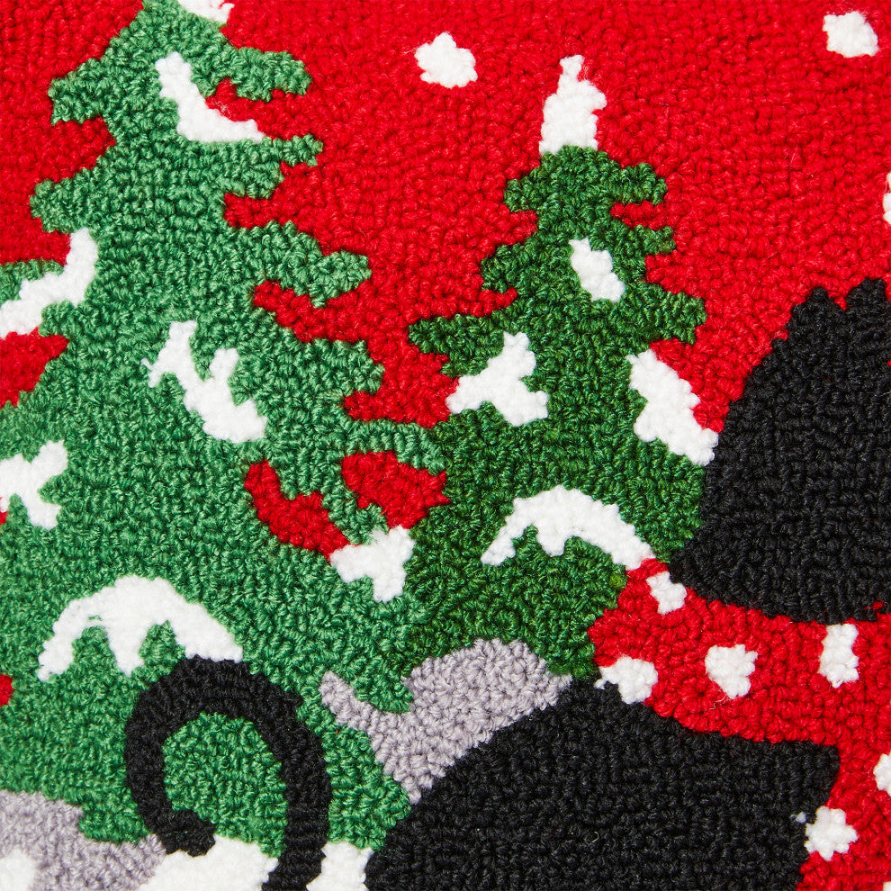 14"L Hooked Christmas Cat Pillow