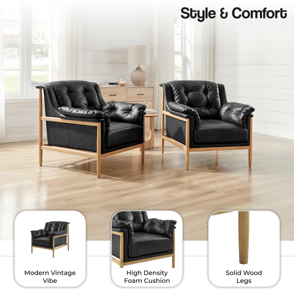 Larry Tufted Accent Arm Chair, Casa Black