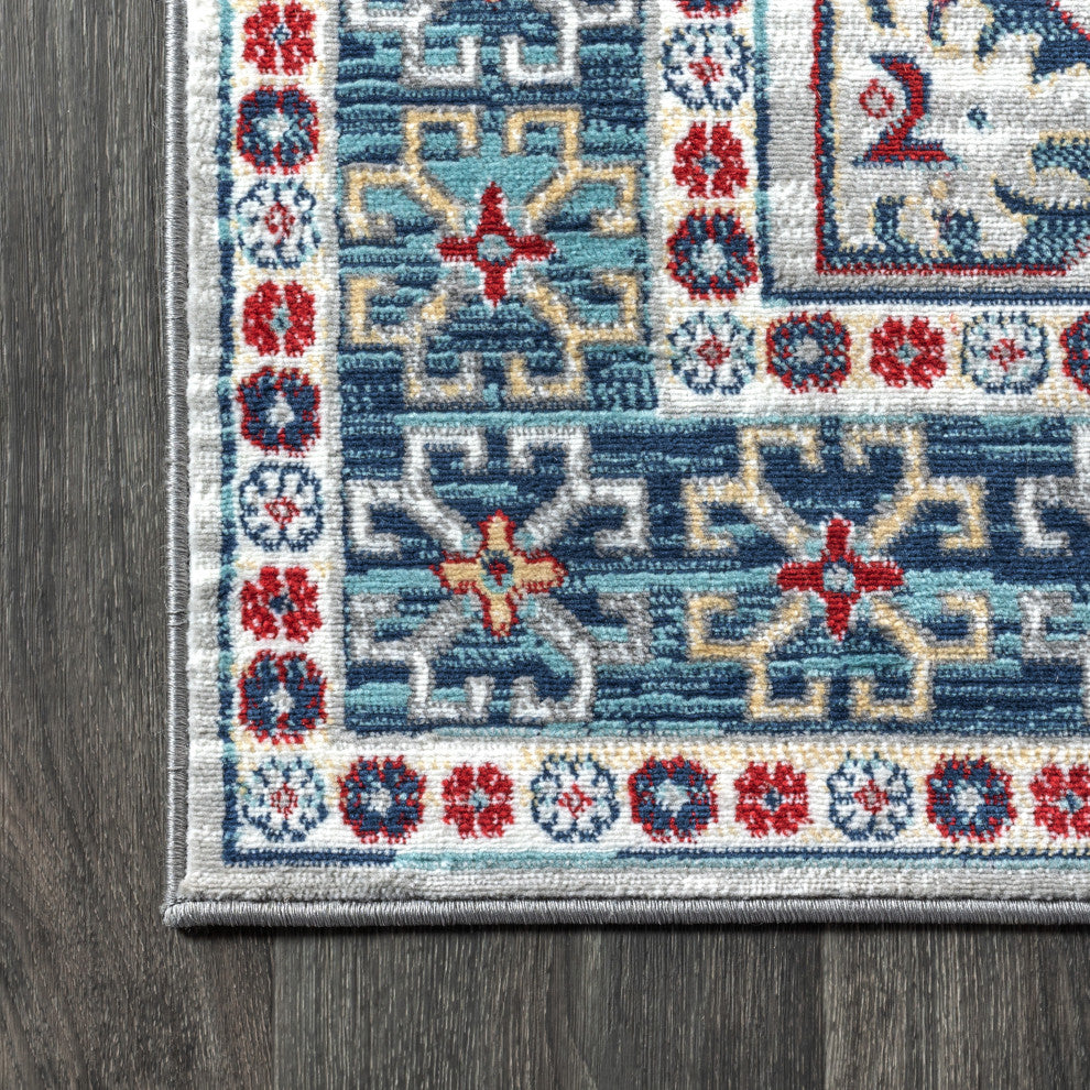 Modern Persian Vintage Moroccan Light Grey/Blue 2' x 8' Runner Rug