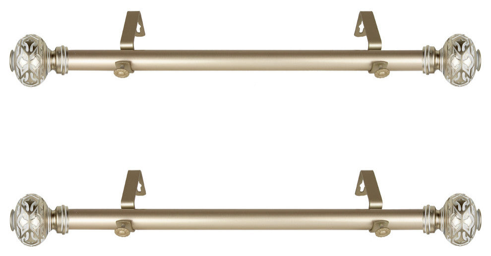 Amber 1" Diameter Side Curtain Rod 12-20" Long, Set of 2, Light Gold