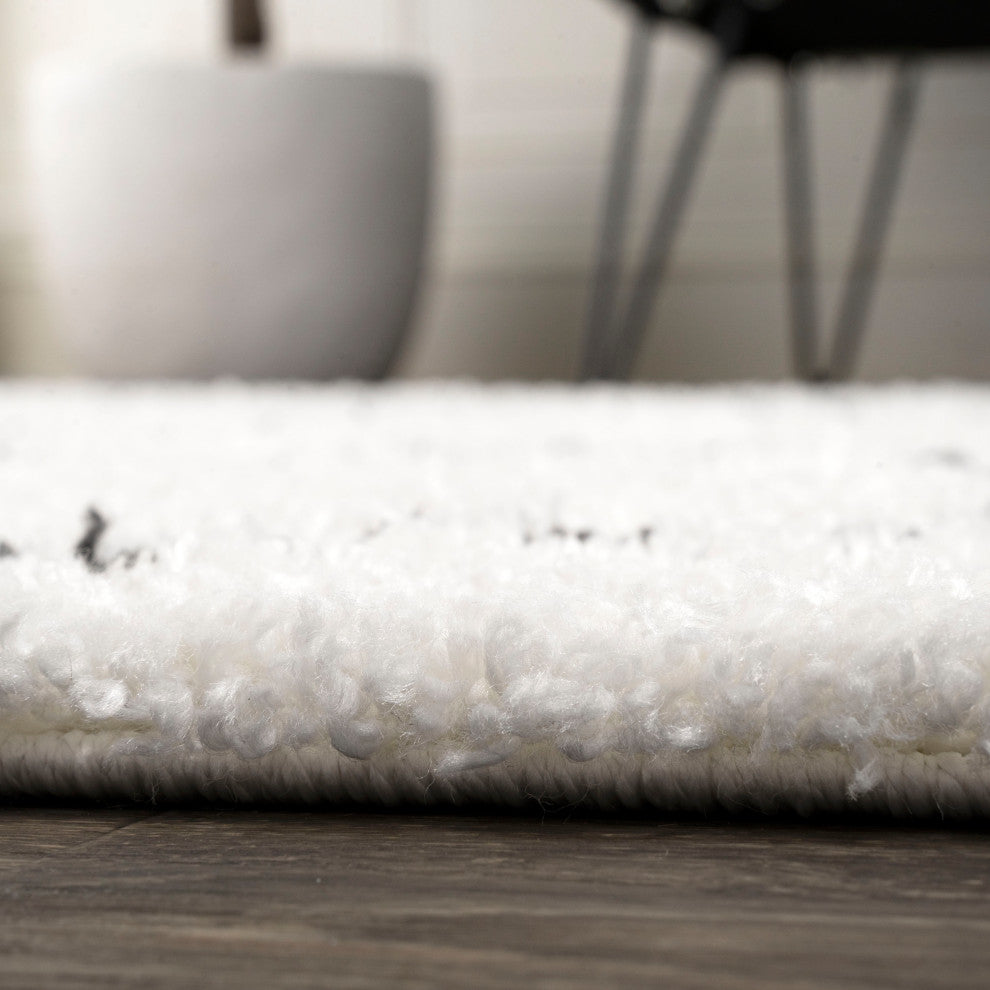 Catala Moroccan Diamond Shag Rug, White/Black, 2x8