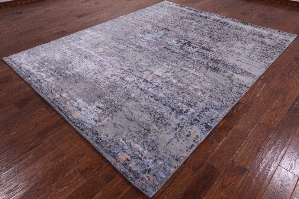 8' 0" X 10' 2" Handmade Wool and Silk Abstract Rug Q7041