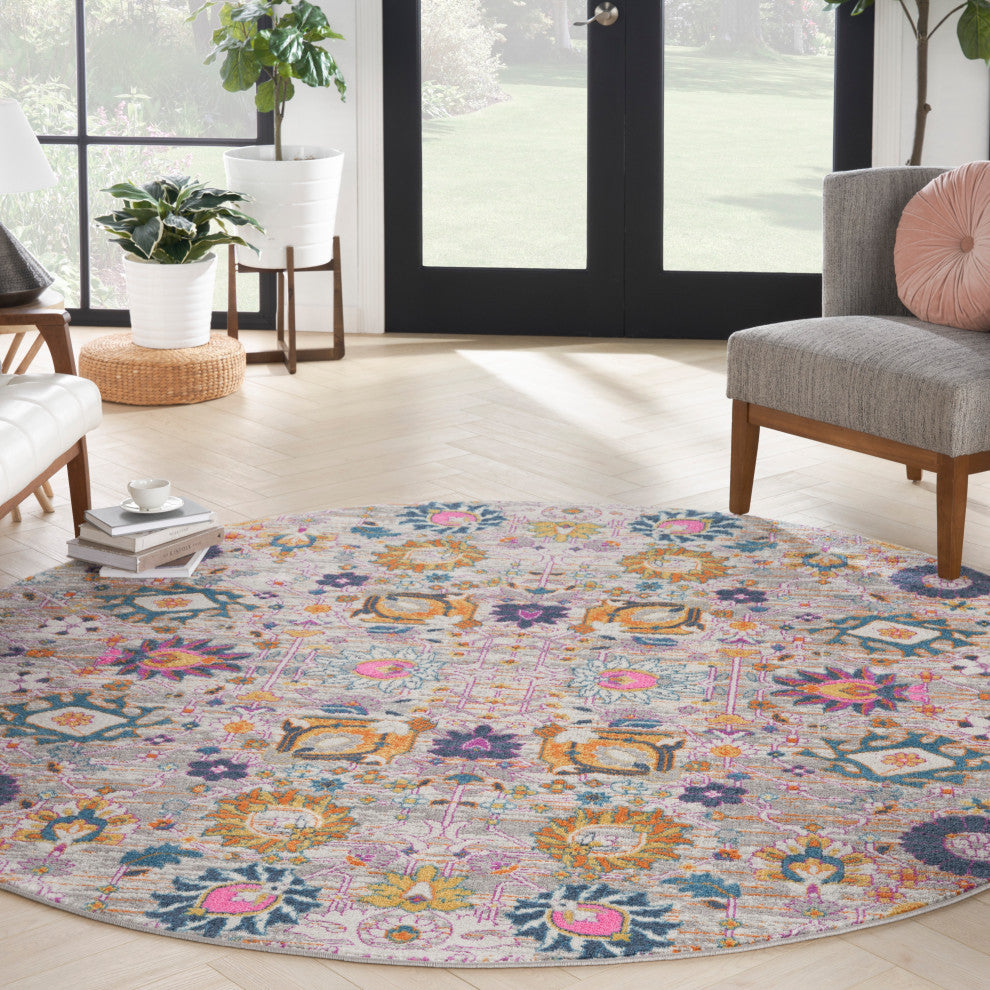 Nourison Passion 8' x Round Silver Bohemian Indoor Area Rug