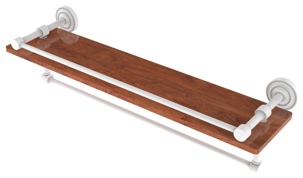 Dottingham 22" Wood Shelf with Gallery Rail and Towel Bar, Matte White