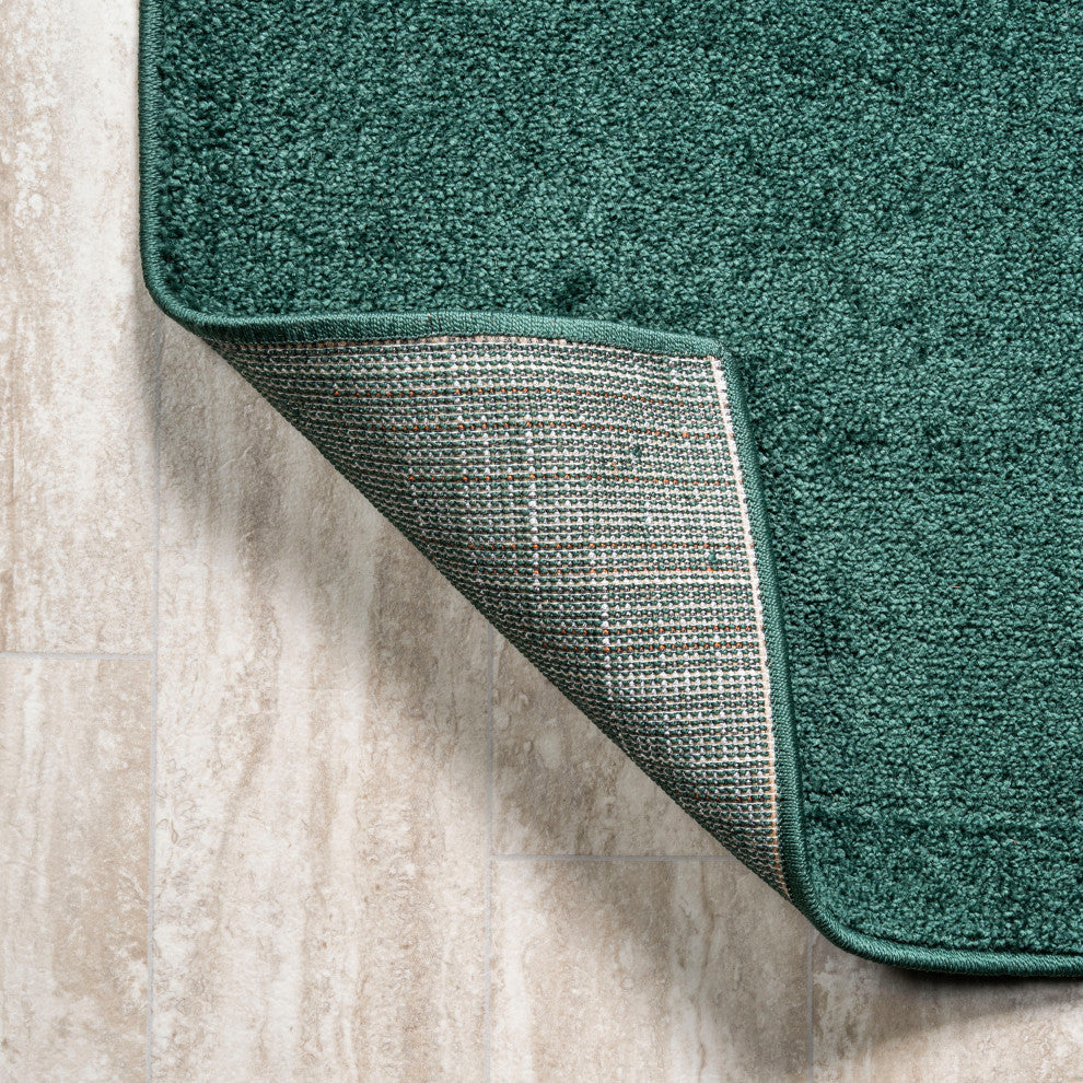 Haze Solid Low-Pile Runner Rug, Emerald, 3 X 5