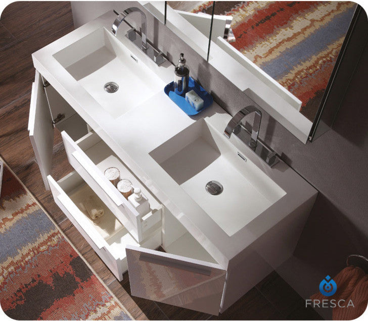Opulento White Modern Double Sink Bathroom Vanity, Faucet FFT3076BN