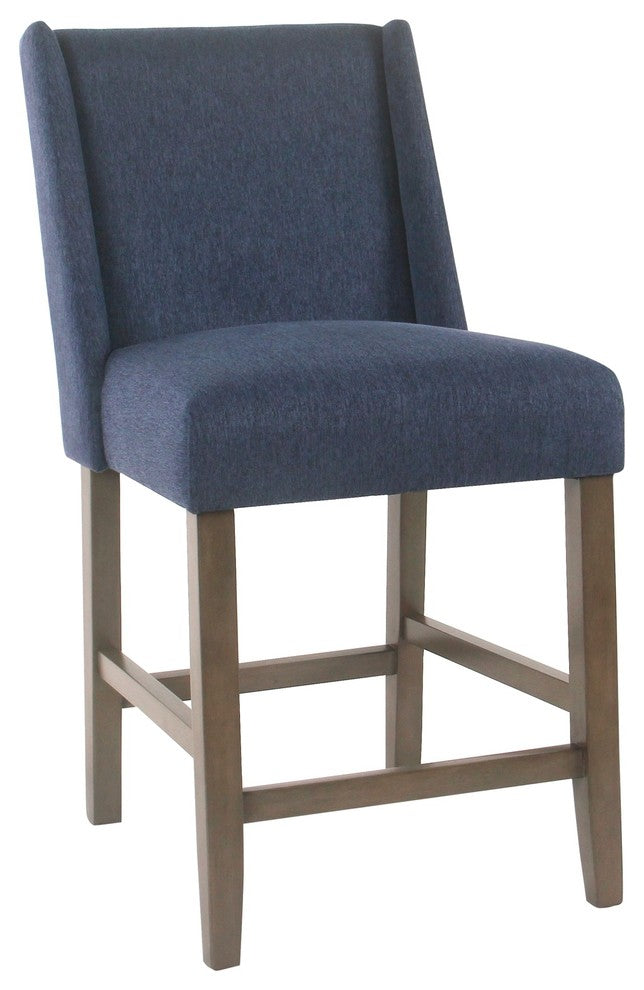 Benzara BM195169 Wooden Counter Stool with Curved Backrest & Cushion Seat