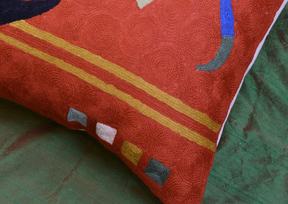 Kandinsky Orange Pillow Cover Needlepoint Accent Pillows Handmade Wool 18x18"