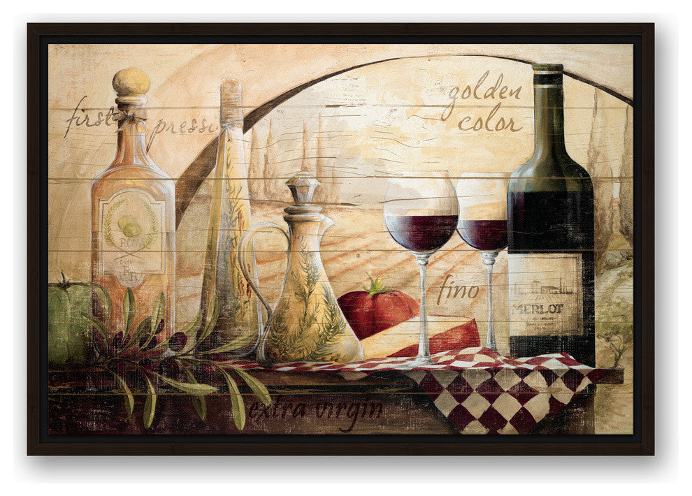 Tuscan Vineyard Wine Canvas Wall Art, 16"x24", Framed