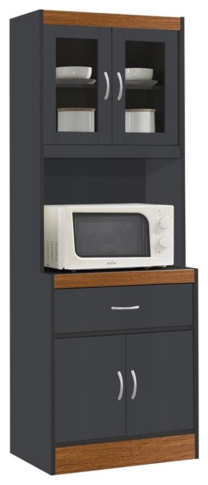 Pemberly Row Kitchen Cabinet 1 Drawer and Space for Microwave in Gray-Oak Wood