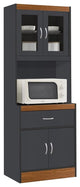 Pemberly Row Kitchen Cabinet 1 Drawer and Space for Microwave in Gray-Oak Wood
