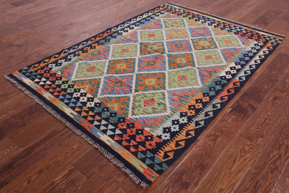 Flat Weave Kilim Reversible Wool On Wool Rug 4' 1" X 6' 0" Q9492