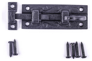 Renovators Supply Door Lock Latch 4" Wrought Iron Black Offset Slide Bolt Latch