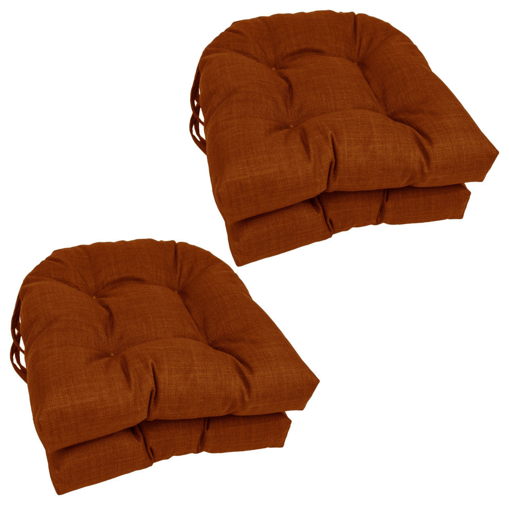 16" Polyester Solid Outdoor U-Shaped Tufted Chair Cushions, Set of 4, Cinnamon