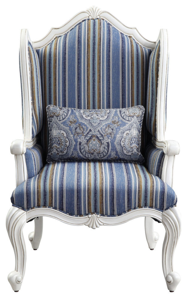Benzara BM250655 Chair With Wingback and Resin Queen Anne Legs, Blue