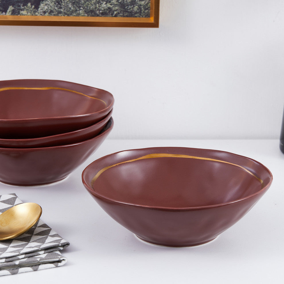 Stone Lain Clara Porcelain 16 Piece Dinnerware Set, Burgundy