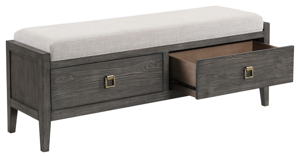 Portia 58" Wide Bedroom Storage Bench, Brushed Brindle