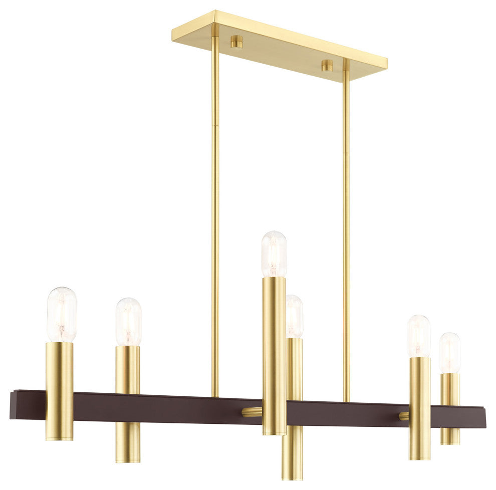 Livex Lighting Helsinki 6 Light Satin Brass, Bronze Accents Linear Chandelier