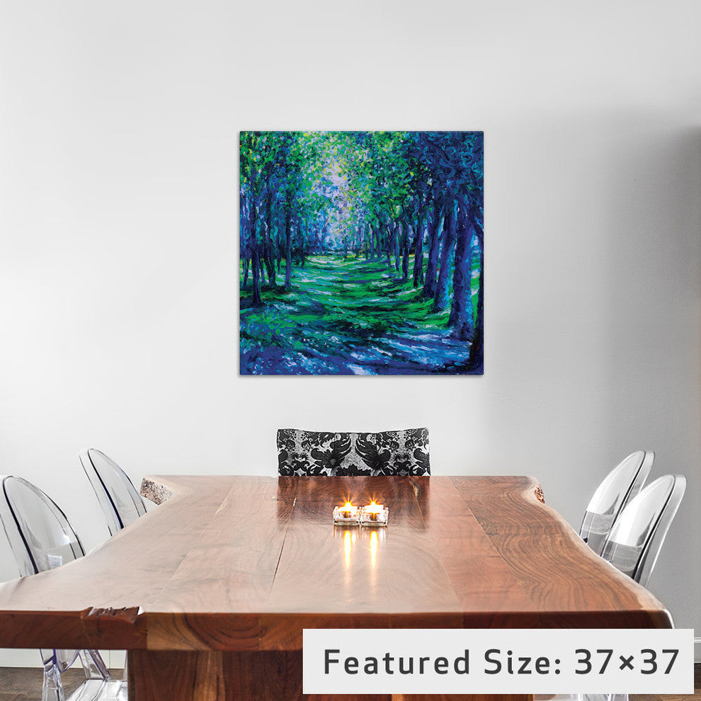 "Blue Evergreens Gallery" by Iris Scott, 37"x37"x1.5"