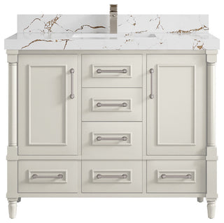 Aberdeen 42" Single Sink Bath Vanity, Alabaster 2" Viola Brown