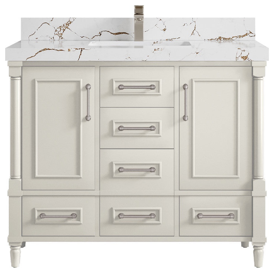 Aberdeen 42" Single Sink Bath Vanity, Alabaster 2" Viola Brown