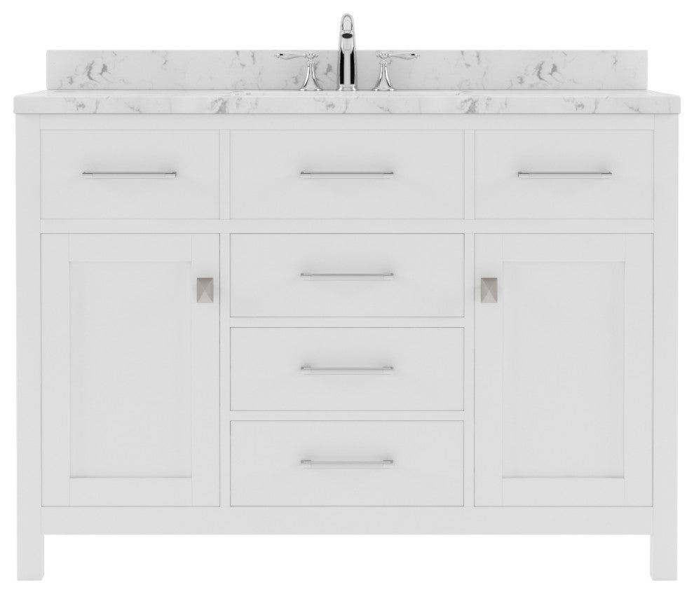 Caroline 48" Single Bath Vanity With Cultured Marble Quartz Top, White