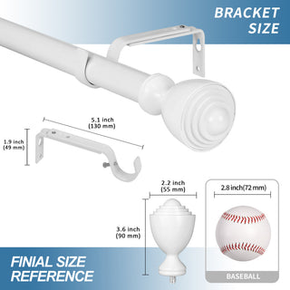 1" Urn Drapery Curtain Rod, Glossy White, 28"-48"