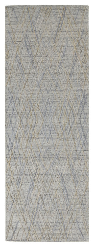 Huntley Abstract Diamond Runner, Oyster Gray, 2'9"x10'