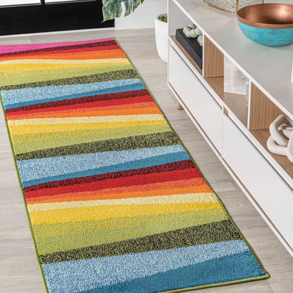 Prism Geometric Striped Orange/Green/Blue 2 ft. x 8 ft. Runner Rug