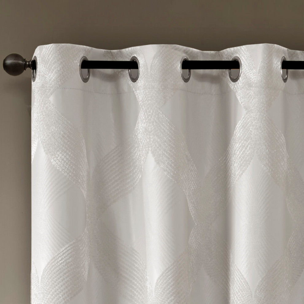 SunSmart Bentley Ogee Total Blackout Window Curtain Panel, White, White, 95"