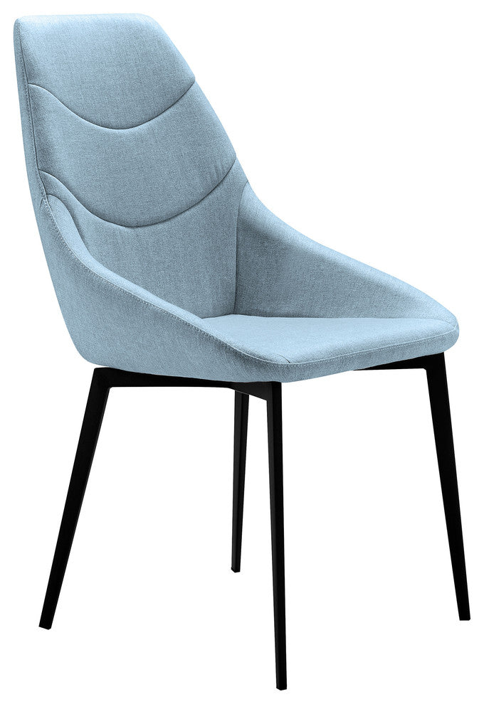 Bordeaux Dining Chair, Matte Black Finish and Blue Fabric, Set of 2