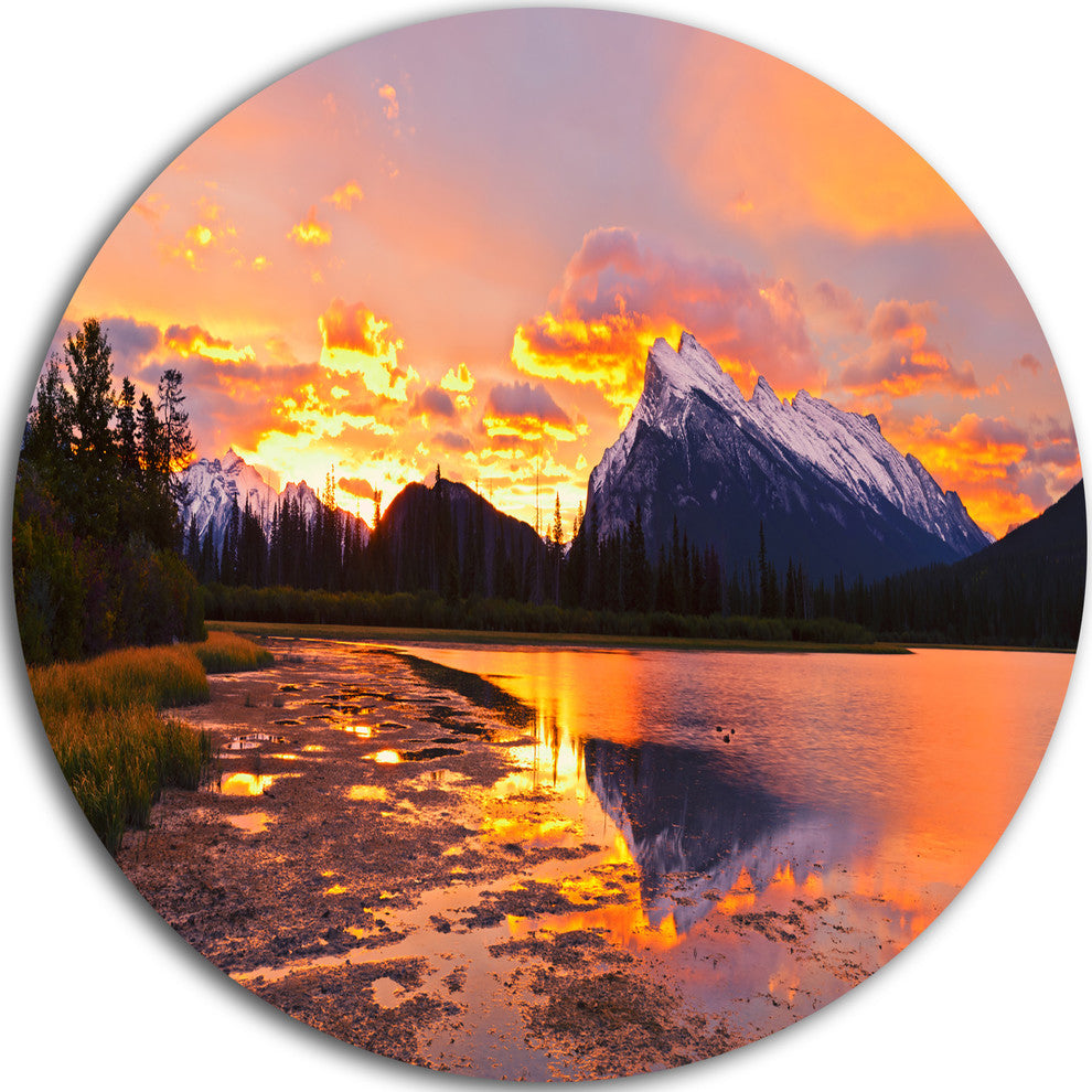 Sunset Above Vermilion Lakes, Landscape Photo Disc Metal Wall Art, 36"