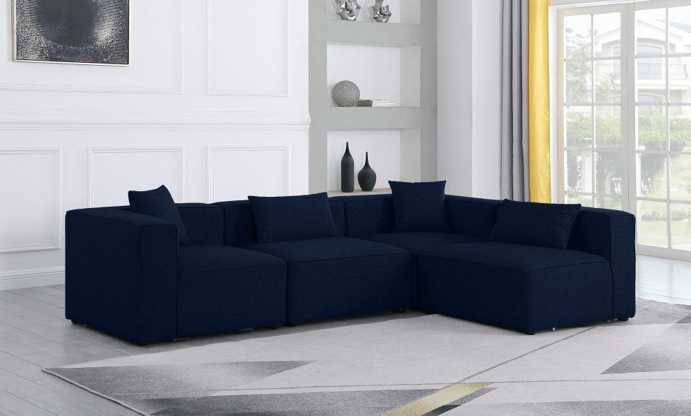 Cube Upholstered Modular Sectional, Navy, 4-Piece: 2 Armless Chair, 2 Corner Chair, Linen Texured Fabric