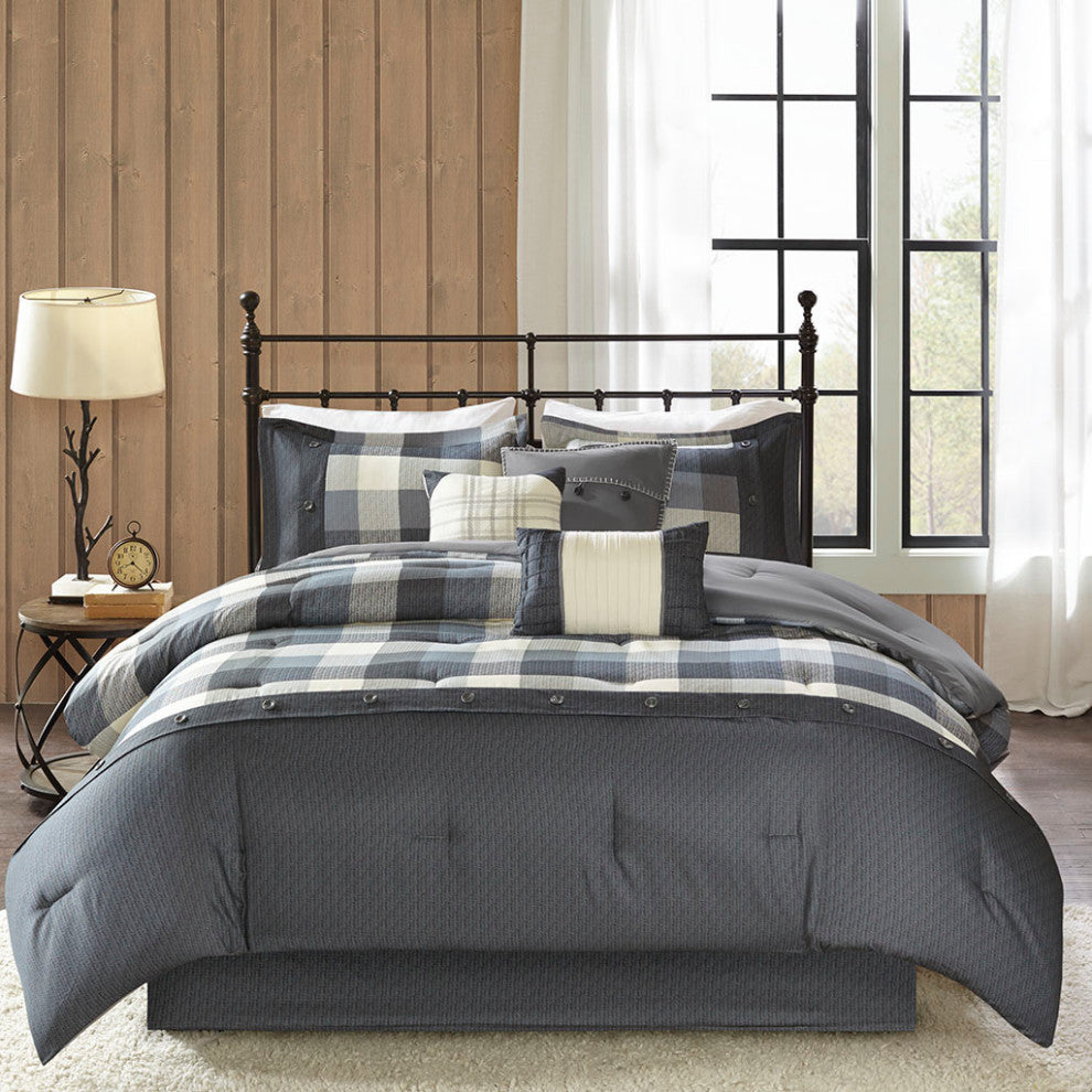 Madison Park Ridge Cabin Farmhouse Buffalo Check Comforter Set, Grey