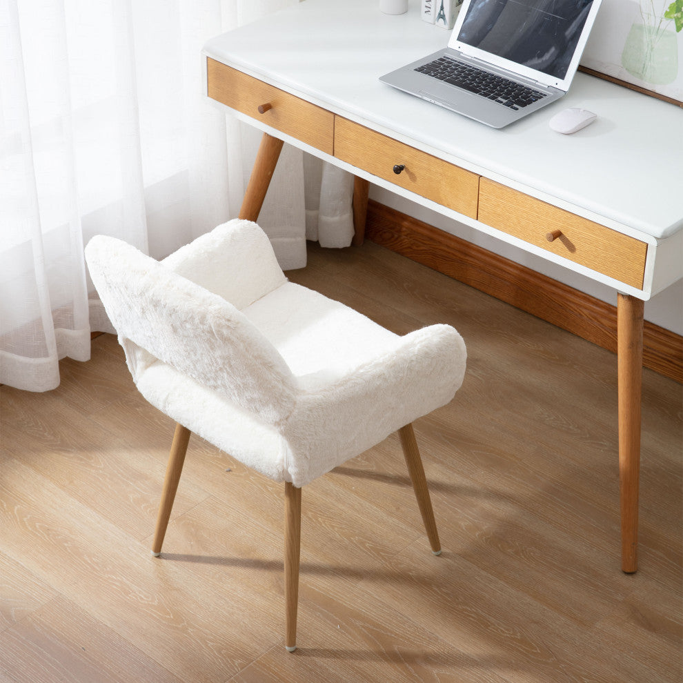 Dining Chairs With Faux Fur, Mid Century Side Chairs With Solid Steel Leg
