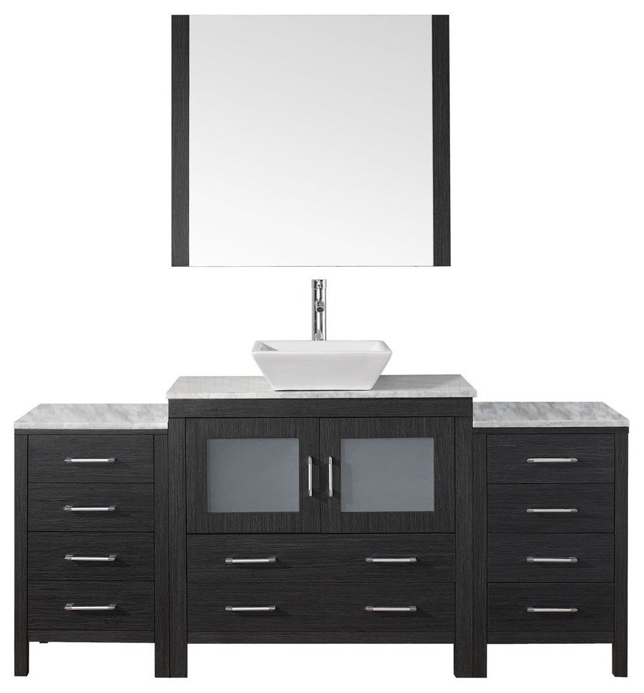Dior 66" Single Bathroom Vanity, Zebra Gray, Marble, Brushed Nickel Faucet