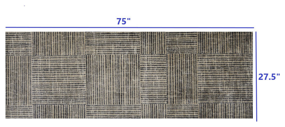 2' x 6' Modern Geo Lines, Squares Washable Runner Rug