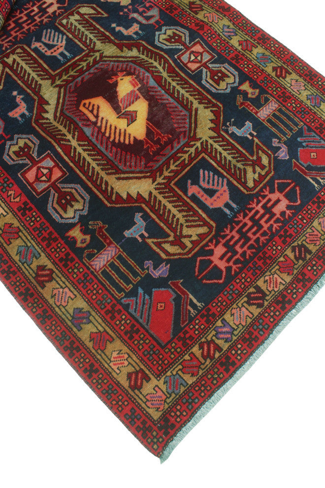 Fine Vintage Distressed Roy Navy/Rust Runner, 3'8x10'9