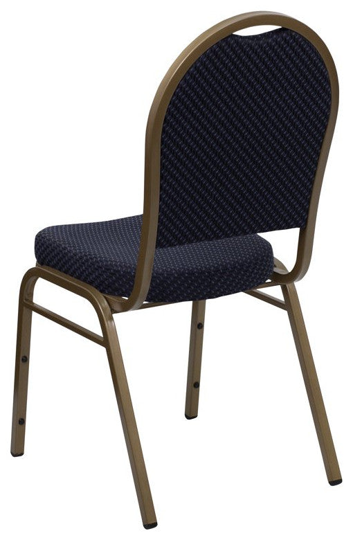 Set of 4 Dining Chair, Patterned Fabric Upholstery & Dome Back, Navy/Gold