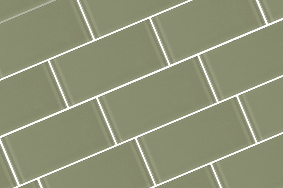 Metro 3"x6" Glass Subway Tile,Glossy Jade Green, Sample