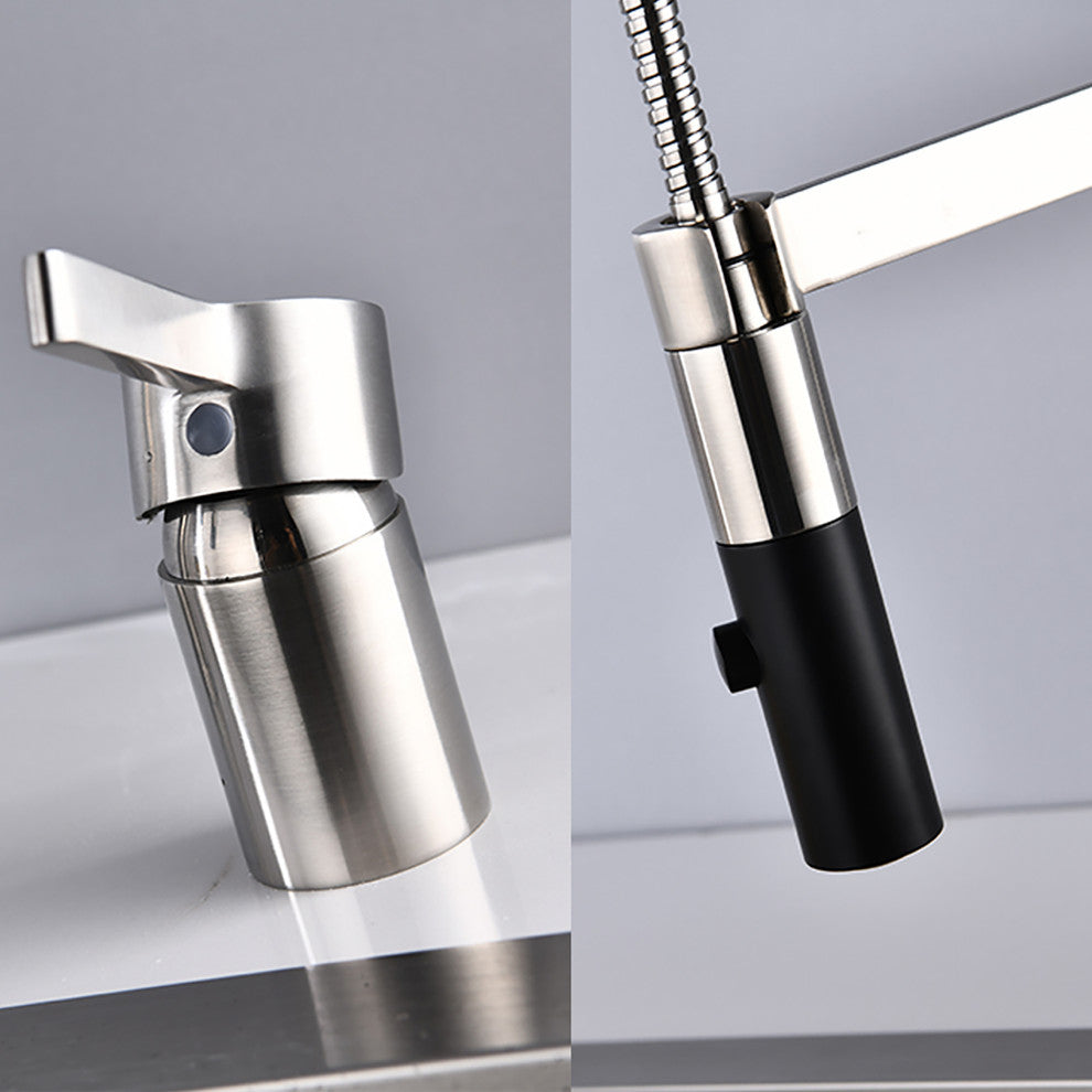 Single Handle Deck Mounted Spring Neck Pull Down Kitchen Faucet