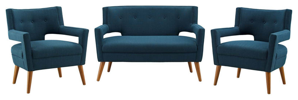 Armchair and Loveseat Sofa Set, Fabric, Navy Blue, Modern, Lounge Hospitality