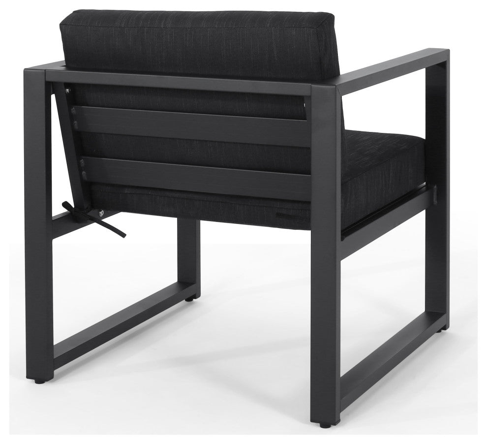 GDF Studio Navan Outdoor 4 Seater Aluminum Chat Set, Silver/Dark Gray Cushions